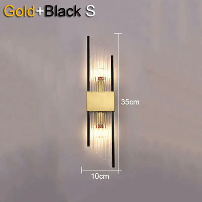 Modern gold and black crystal wall lamp featuring vertical glass rods for living room decorbites crystal wall use