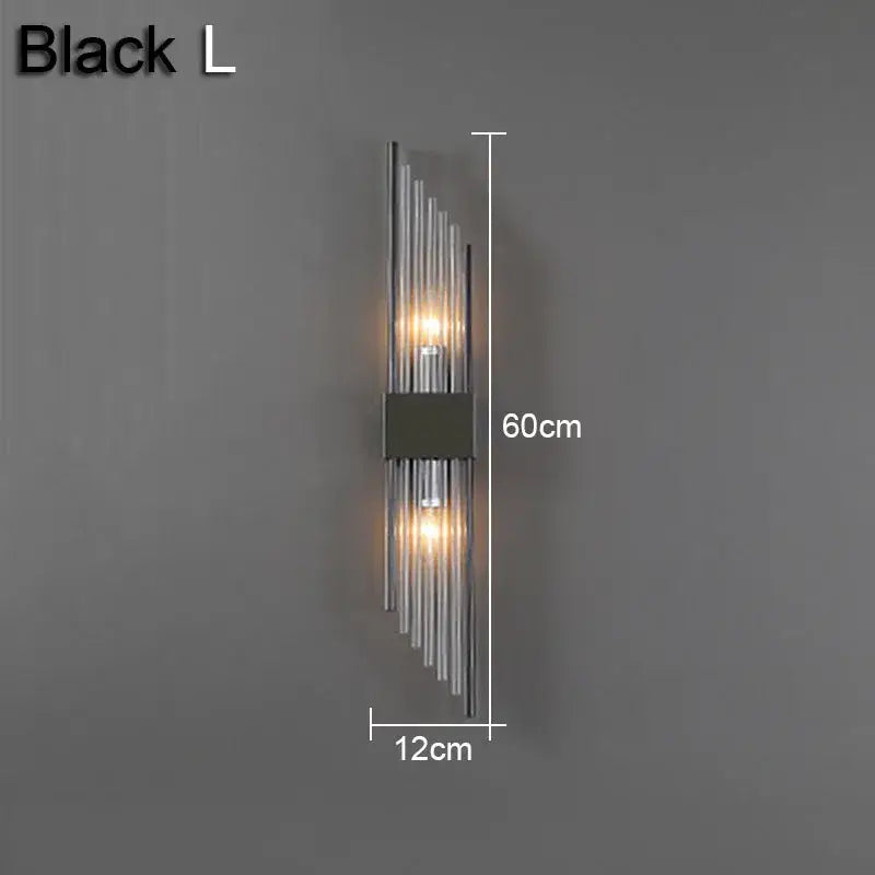 Modern gold and black crystal wall lamp with slender metallic rods and central rectangular accent for living room decorbites crystal wall lamp