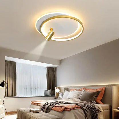 Modern gold and black decorbites dimmable led ceiling lights feature a circular gold-toned metallic ring with warm LED glow