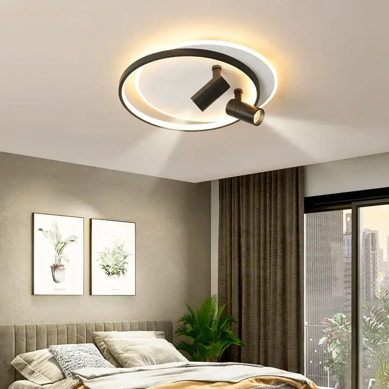 Modern black and white circular ceiling lights with two adjustable spotlights decorbites dimmable led for living room