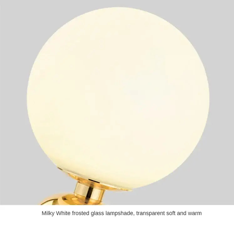 Modern gold and black decorbites glass ball led desk lamp with milky white frosted glass lampshade and metal base