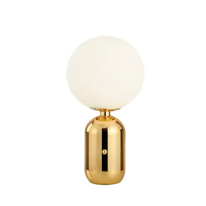 Modern gold and black decorbites glass ball led desk lamp with gold finish and frosted white spherical glass shade for bedroom light