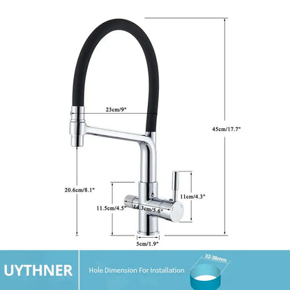 Modern gold and black dual spout kitchen faucet with chrome finish black flexible hose and single lever handle decorbites dual spout