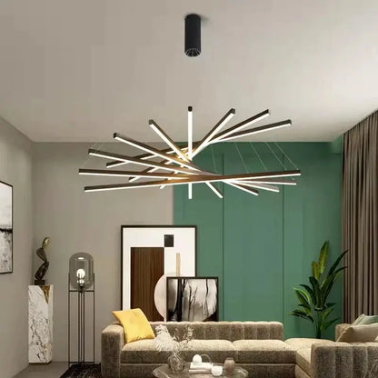 Modern black and white led aluminum ceiling chandelier with geometric starburst design for living room lighting