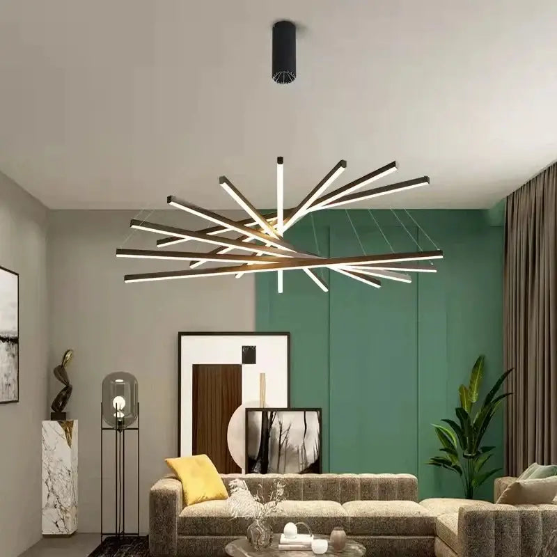 Modern black and white led aluminum ceiling chandelier with geometric starburst design for living room lighting