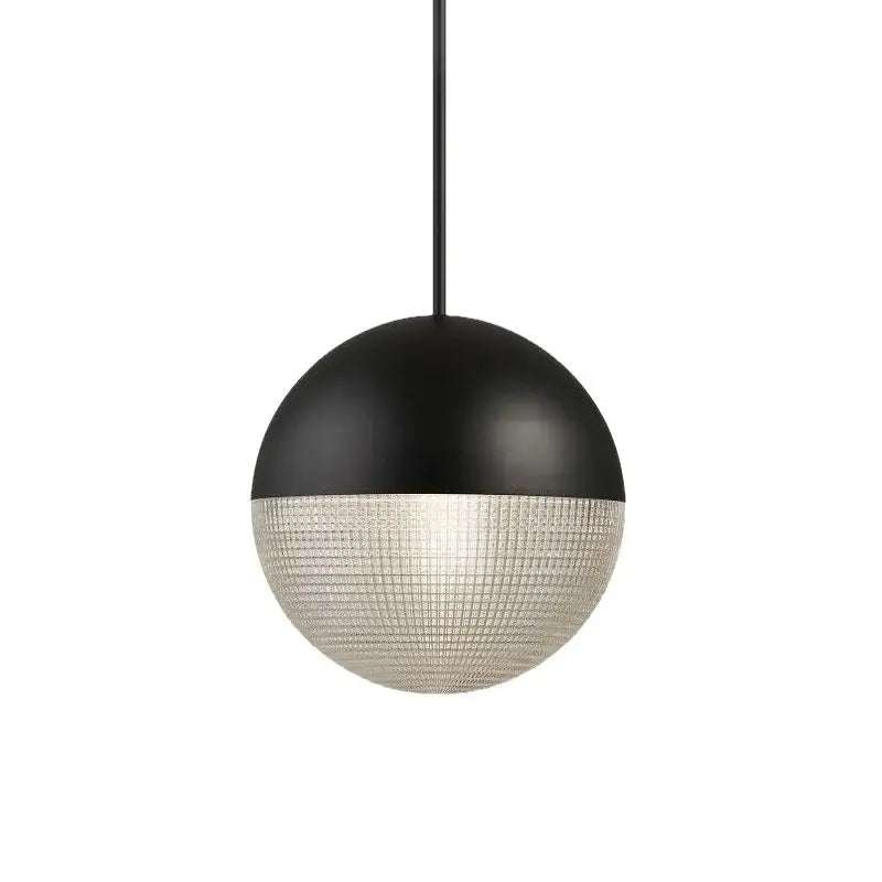 Black and silver decorbites glass ball pendant light with matte black top and textured glass led for modern bedroom decor