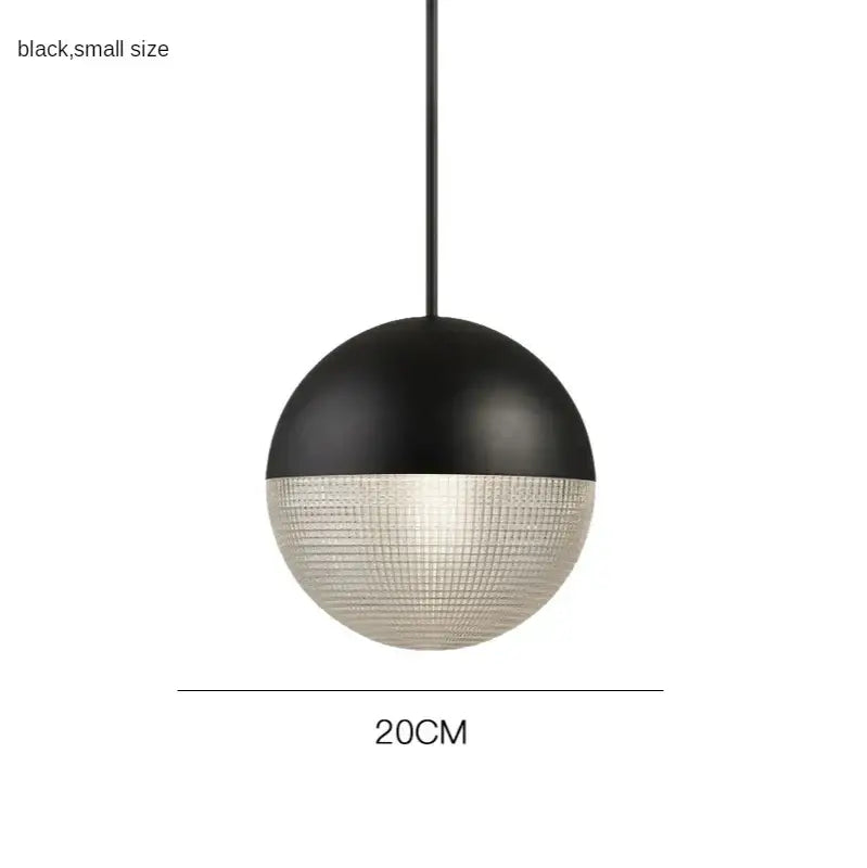 Black and silver two-toned glass ball led pendant light with textured lower half for modern bedroom decorbites decor