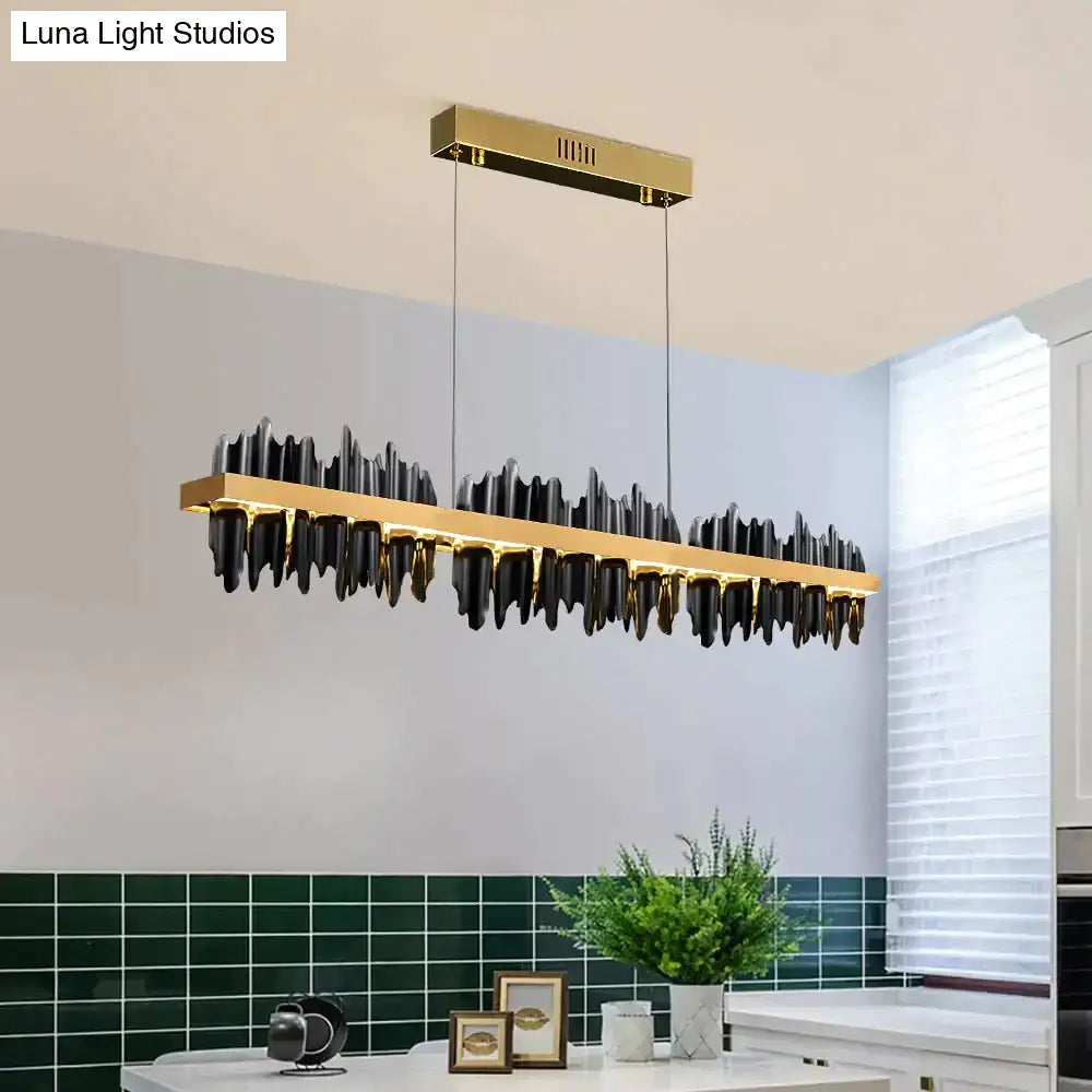 Modern black and gold rectangular led chandelier lighting by DecorBites™ Irene for dining room with sleek contemporary design