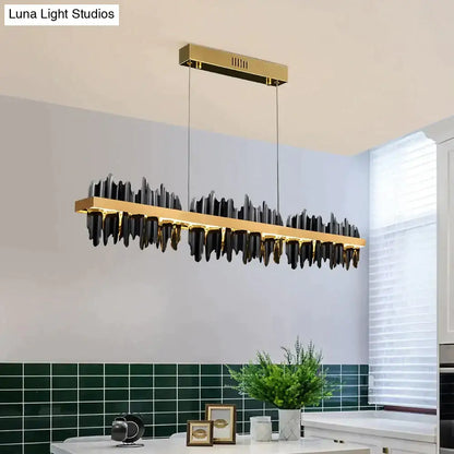 Modern black and gold rectangular led chandelier lighting by DecorBites™ Irene for dining room with sleek contemporary design
