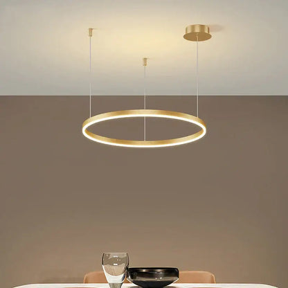 Modern gold and black minimalist ring pendant light featuring integrated led lighting for contemporary interiors focal point