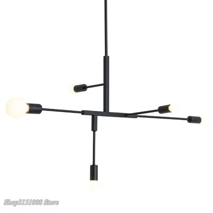 Black finish modern pendant light with minimalist geometric design and five exposed bulbs for dining room decorbites cross style