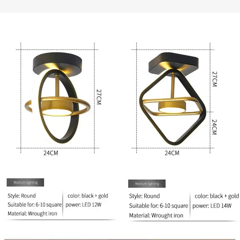 Modern gold and black wrought iron ceiling light with geometric ring design decorbites led ceiling light for living room