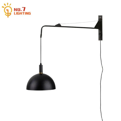 Modern gold black swing arm wall lamp with black matte finish curved arm and dome-shaped shade for bedroom decorbites gold black