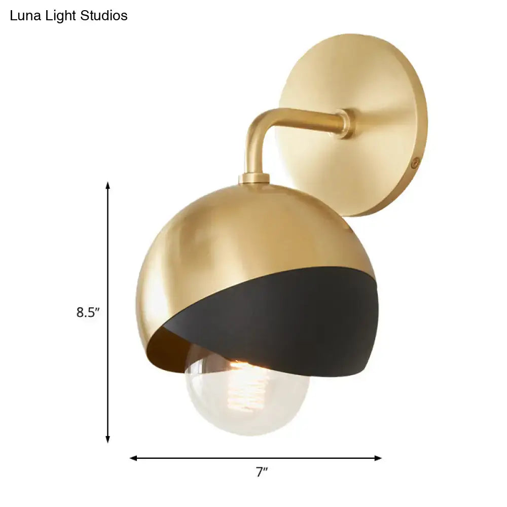 Modern gold and black wall lamp with sleek curved arm and dome shade e26 e27 inch fixture for study room use