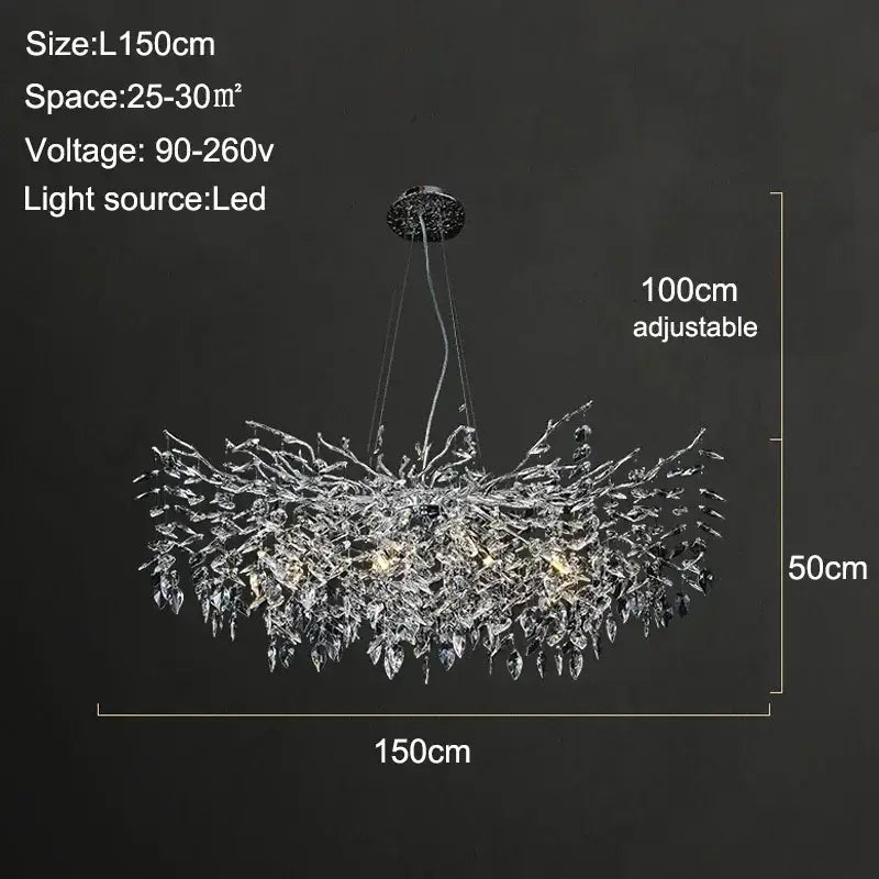 Modern gold branch crystal chandelier with a sparkling silver crystal design and adjustable height for dining room decorbites branch crystal lighting