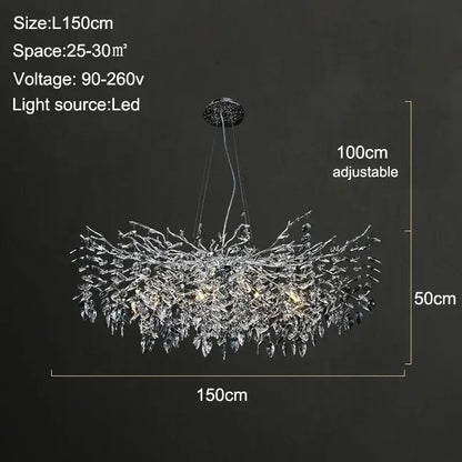 Modern gold branch crystal chandelier with a sparkling silver crystal design and adjustable height for dining room decorbites branch crystal lighting