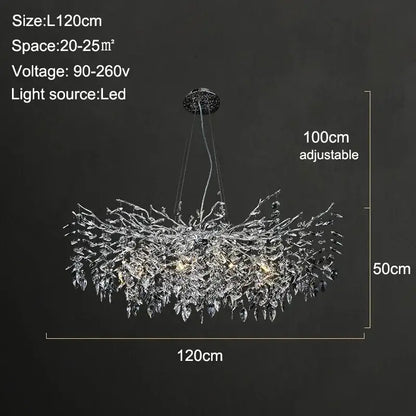 Modern gold branch crystal chandelier featuring a sparkling silver crystal design with adjustable height for dining room decorbites branch crystal lighting