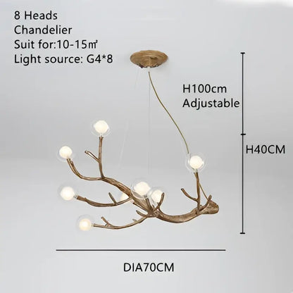 Bronze gold branch glass bubble resin pendant light with eight white bulbs for modern dining room decorbites glass bubble