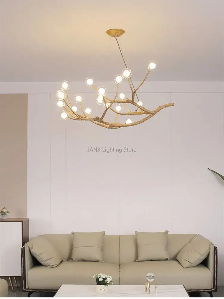 A modern gold branch glass bubble resin pendant light with spherical bulbs for dining room decorbites glass bubble