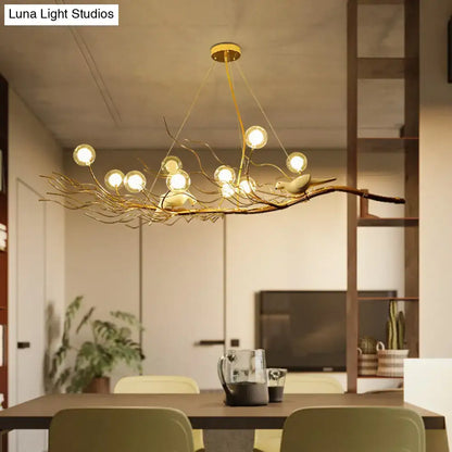 DecorBites™ modern gold branch pendant light with ceramic birds and spherical bulbs ideal dining room light type