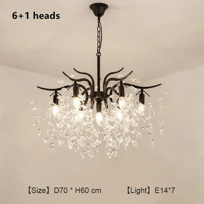 Modern gold branching decorbites crystal chandelier with black wrought iron frame six e14 bulbs and crystal droplets for living room