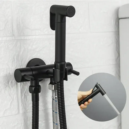 Black matte bidet shower head with sleek modern design and flexible hose for bathroom use