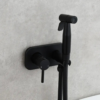 Black matte finish wall-mounted brass bidet sprayer with sleek modern design and flexible hose decorbites brass bidet
