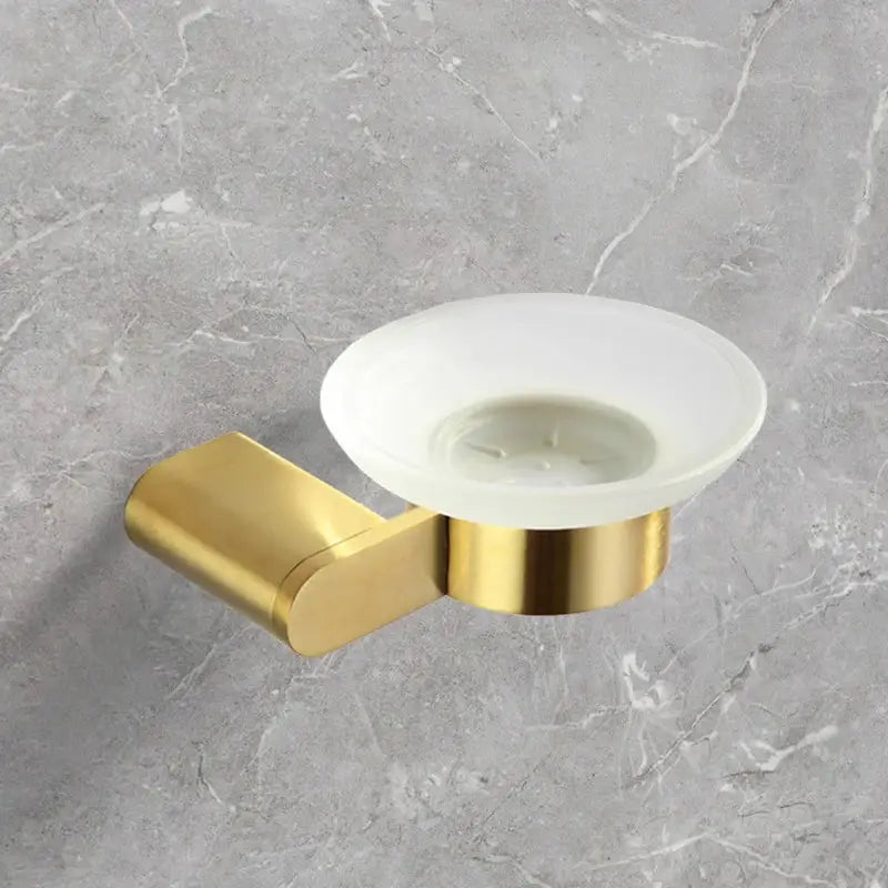 Gold finished metal soap dish with frosted white glass bowl from decorbites bathroom accessories set for modern bathroom decor