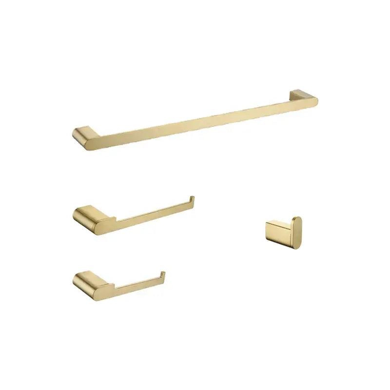Modern gold brushed bathroom accessories set by decorbites featuring sleek gold-toned towel bar hook and toilet paper holders