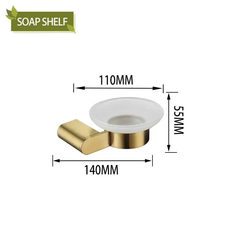 Modern gold brushed metal soap dish with translucent white glass bowl from decorbites bathroom accessories set