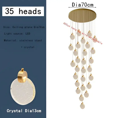Modern gold bubble crystal pendant light with 35 dangling 13cm pendants for villa staircase decorbites bubble crystal ceiling