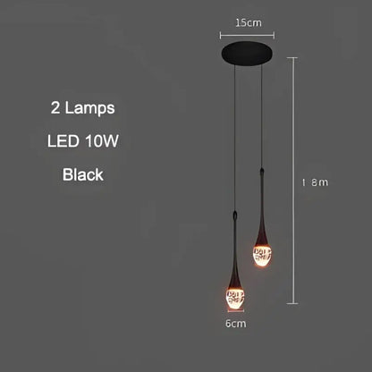 Black pendant light with two teardrop glass lamps featuring warm glow and intricate patterns for decorbites bubble crystal chandelier