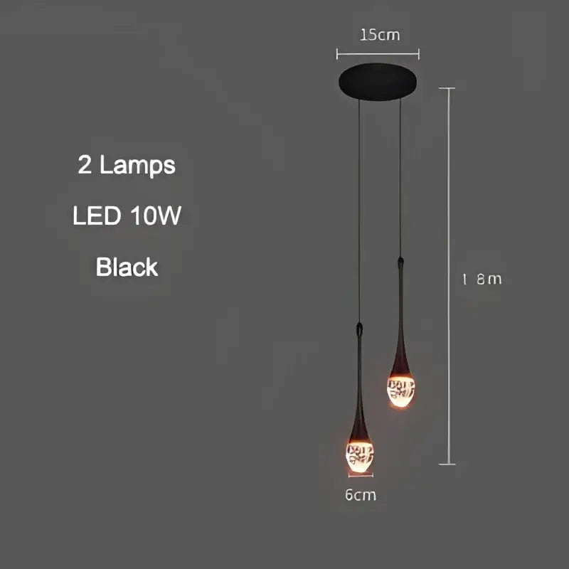 Black pendant light with two teardrop glass lamps featuring warm glow and intricate patterns for decorbites bubble crystal chandelier