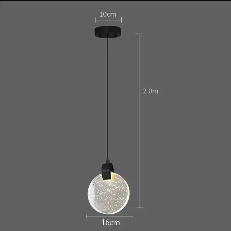 Modern gold bubble crystal pendant light with clear glass globe filled with sparkling particles for living room