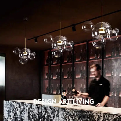 Modern gold bubble glass led chandelier with glass bubble pendant lights and gold-toned fixtures for kitchen decorbites bubble glass