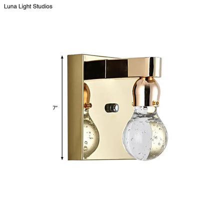 Modern gold bulb shaped crystal wall sconce with bubbled glass and sleek design for bedroom 110v-120v lighting