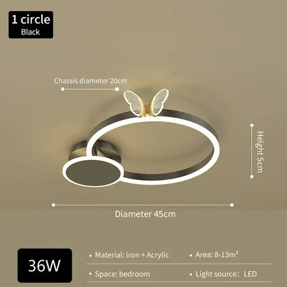 Black circular led ceiling light with gold decorbites butterflies ceiling accent for luxury bedroom lighting