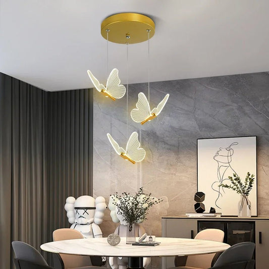 Modern Gold Butterfly 3-Light Metal Pendant Light - Decorbites
