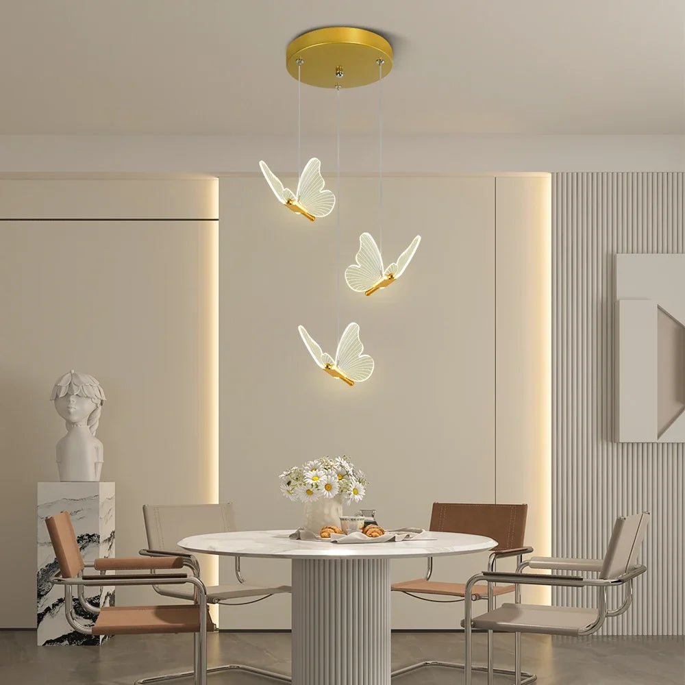 Modern Gold Butterfly 3-Light Metal Pendant Light - Decorbites