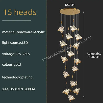 Modern gold butterfly acrylic chandelier with 15 light heads suspended from circular base for living room decorbites butterfly acrylic