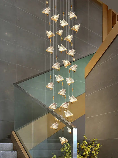A modern gold butterfly acrylic chandelier with multiple fan-shaped light fixtures for living room decorbites butterfly acrylic