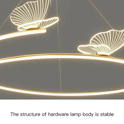 Modern gold ceiling chandelier with decorbites butterfly design sense and illuminated butterfly-shaped accents for dining room
