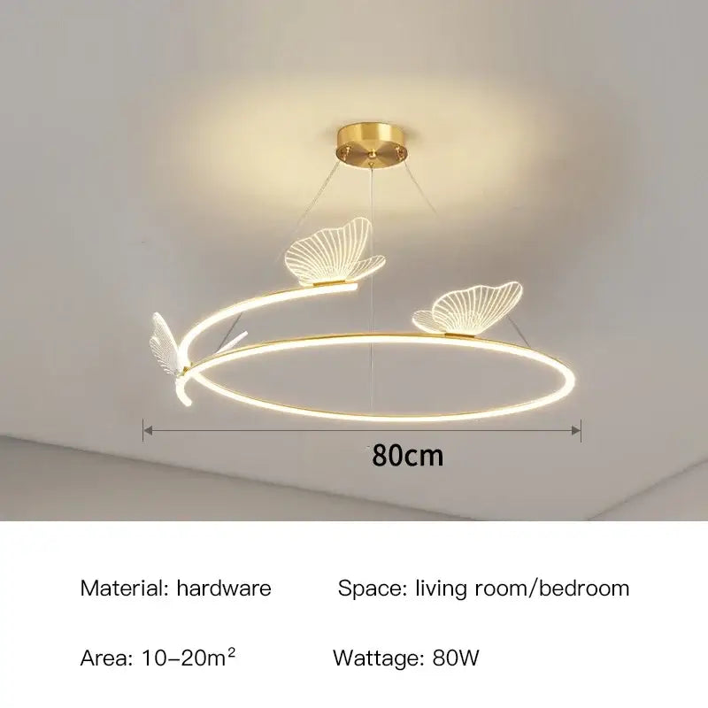 Modern gold ceiling chandelier with decorbites butterfly design sense featuring two illuminated led butterflies for living rooms