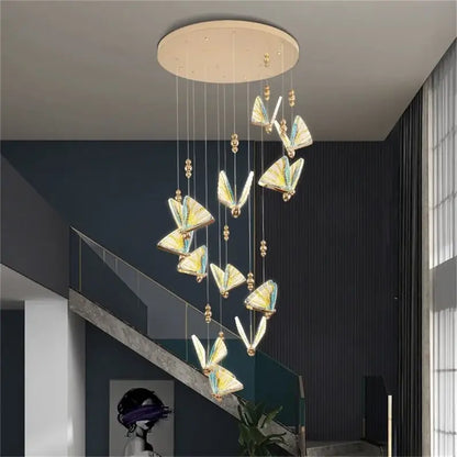 Modern gold butterfly led chandelier with translucent iridescent butterfly lights and crystal pendant for bedroom decorbites butterfly led