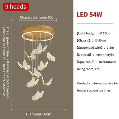 Modern gold butterfly led chandelier with nine white butterfly lights on circular iron and acrylic frame decorbites butterfly led