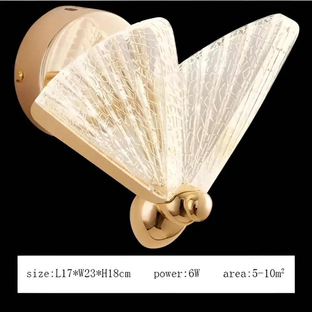 Modern gold butterfly led pendant lamp with gold-finished wall-mounted light fixture and fan-shaped textured glass diffuser