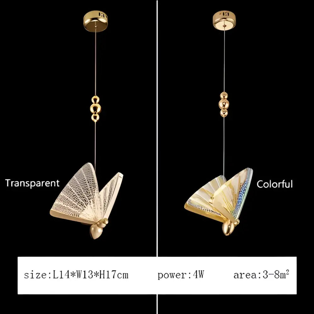 Modern gold butterfly led pendant lamp with iridescent wings and beaded chain suspension for bedroom or staircase decorbites butterfly led pendant