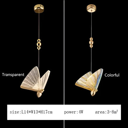 Modern gold butterfly led pendant lamp with iridescent wings and beaded chain suspension for bedroom or staircase decorbites butterfly led pendant