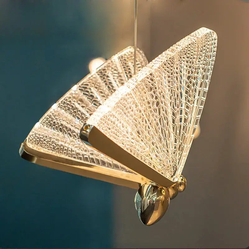 Modern gold butterfly led pendant lamp with intricate crystal mesh wings and polished metallic body for decorbites butterfly led decor