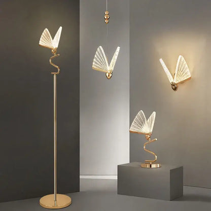 Modern gold butterfly pendant lamps with led lighting fixtures in various sizes showcasing decorbites butterfly pendant design